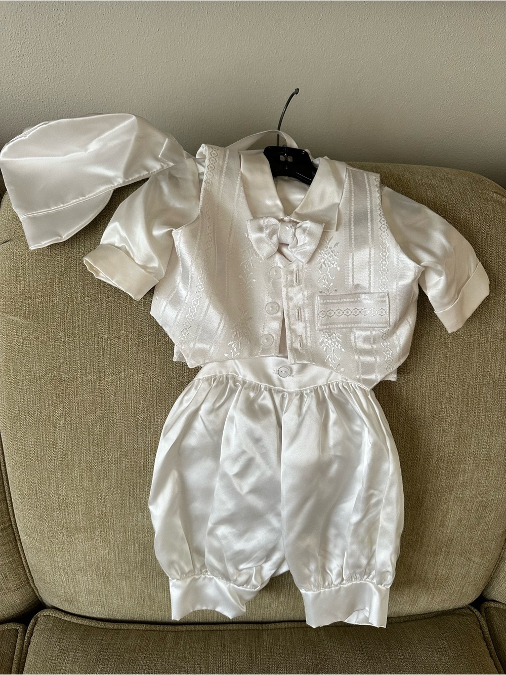 Infant White Satin Formal Baptismal Outfit with Bow